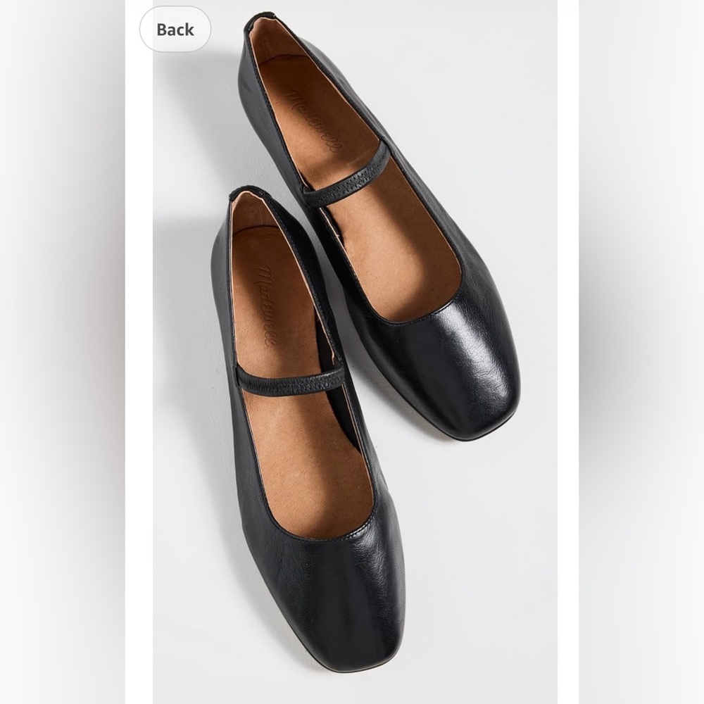 Black Leather Mary Jane Flats - Women